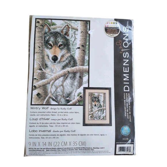 Dimensions Other - Dimensions Wintry Wolf in Birch Trees Stamped Cross Stitch Kit 9x14 3228 Wolves